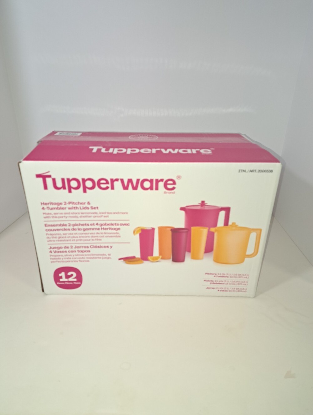Tupperware Heritage Pitcher Set 2 Pitchers & 4 Tumblers W/Lids Pink & Orange New